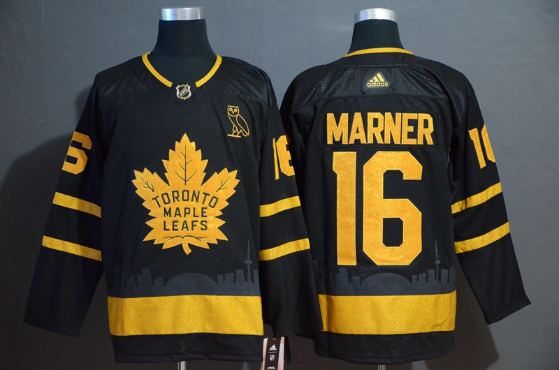 Men's Toronto Maple Leafs #16 Mitchell Marner Black Golden City Edition Stitched NHL Jersey